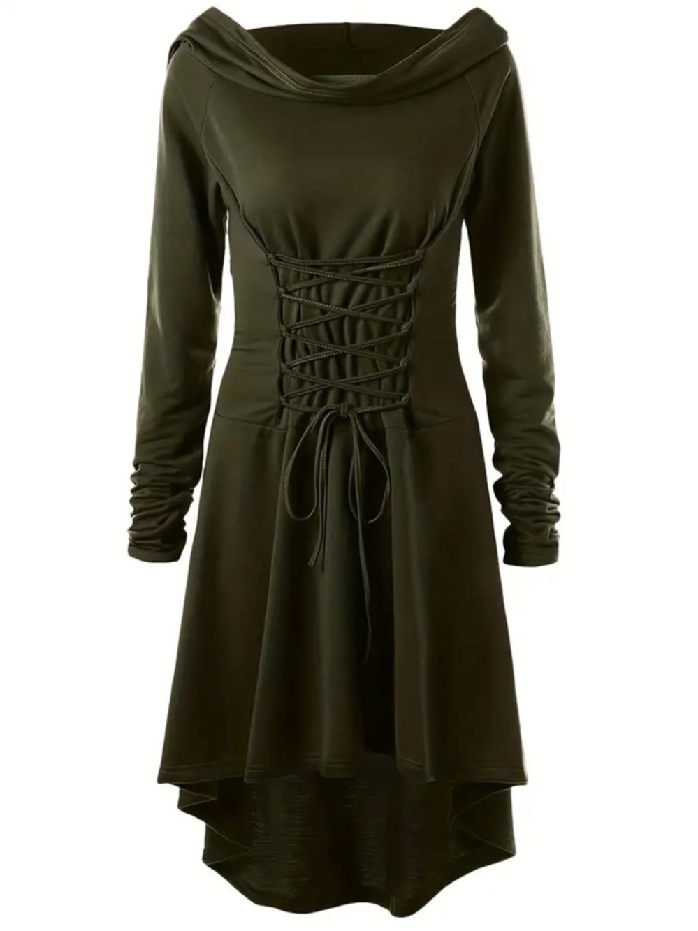 Olive Green Lace-Up Long Sleeve Fantasy Ranger/Elf Dress